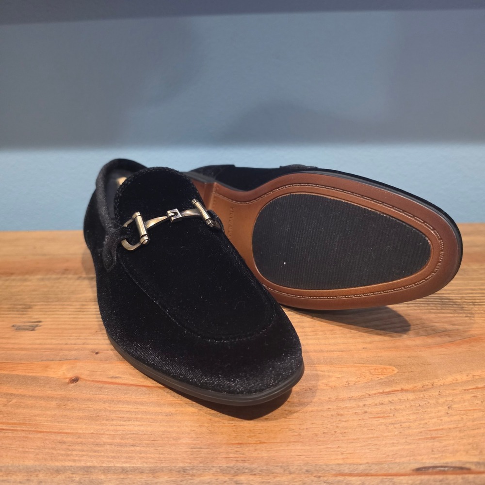 Steve Madden Mens Velvet Loafers Brass Toine Horse Bit Black Smoking Shoes
